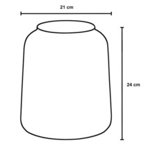 Skizze eines Pflanzgefäßes mit den Maßen 21 mal 24 Zentimeter.