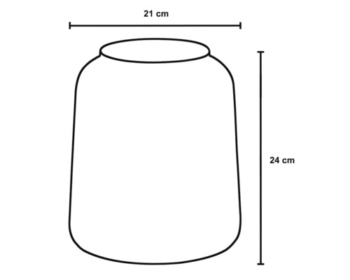 Skizze eines Pflanzgefäßes mit den Maßen 21 mal 24 Zentimeter.
