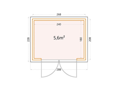 Grundrisszeichnung mit Maßangaben und Flächenangabe 5,6 Quadratmeter