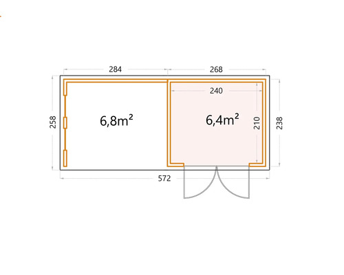 Grundriss eines Gartenhauses mit Flächenangaben