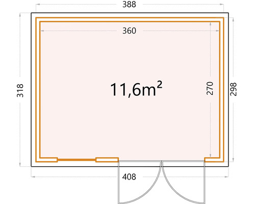 Grundrisszeichnung mit Abmessungen und Flächenangabe