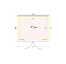 Grundriss eines Gartenhauses mit den Maßen 298 x 258 cm und einer Fläche von 7,1 m²