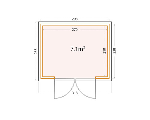 Grundrisszeichnung eines Gartenhauses mit Maßangaben