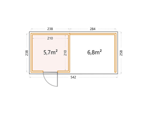 Grundriss eines Gartenhauses mit Flächenangaben