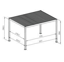 Technische Zeichnung einer Pergola mit Maßangaben.