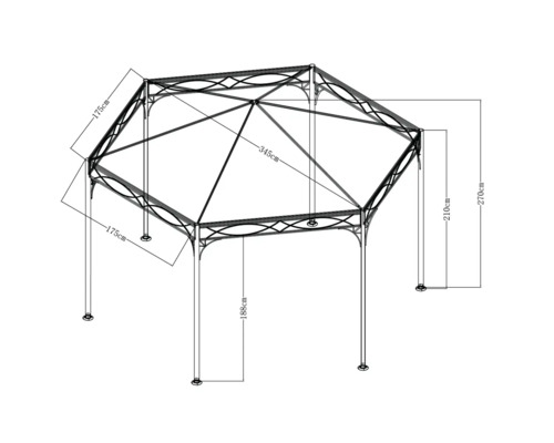 Illustration eines Pavillons mit Maßangaben