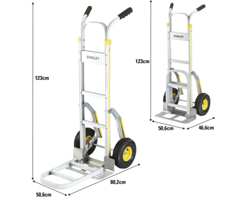 Stanley Sackkarre mit Abmessungen.