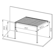 Technische Zeichnung einer Pergola mit Abmessungen