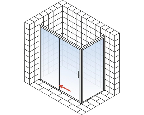 Duschkabine mit Schiebetür in einem Badezimmer mit Fliesen