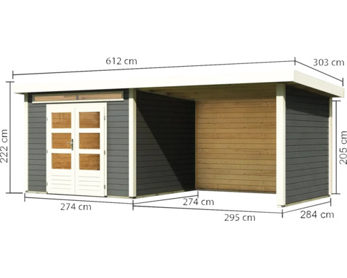 Abmessungen Gartenhaus mit Anbau
