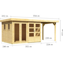 Gartenhaus Karibu Laharo 5 inkl. Anbaudach 2,4 m 554 x 262 cm natur