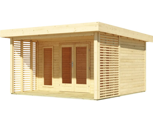 Gartenhaus aus Holz mit Doppeltür und seitlichen Lamellen