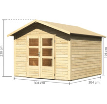 Holzgartenhaus mit Doppeltür und den Maßen 304 x 304 x 238 cm