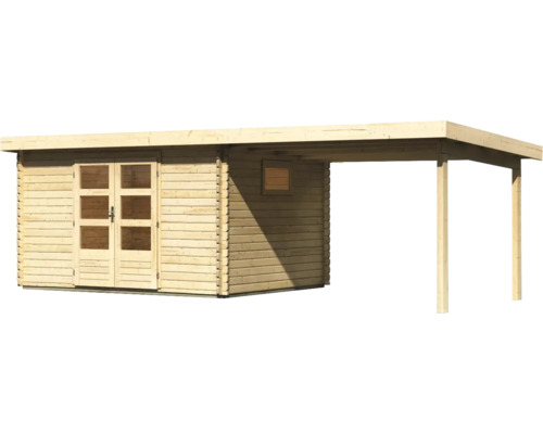 Holzgartenhaus mit Doppeltür und Carport