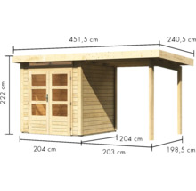 Abmessungen eines Gartenhauses aus Holz mit Anbau