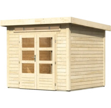 Holzgartenhaus mit Doppeltür und Fenstern
