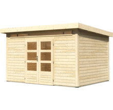 Holzgartenhaus mit Doppeltür und Fenstern