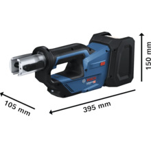 Bosch Professional Akku-Tieflochbohrer mit den Massen 395 mm x 105 mm x 150 mm.
