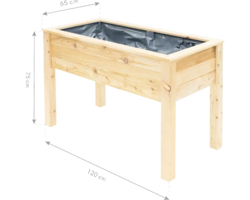 Hochbeet aus Holz mit den Maßen 120 cm Länge, 65 cm Breite und 75 cm Höhe