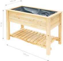 Hochbeet aus Holz mit Ablage und den Maßen 120 x 65 x 75 cm.