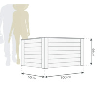 Illustration eines Pflanzkastens mit den Maßen 100 x 65 x 66 cm