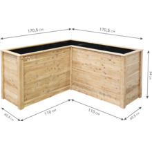 Eck-Hochbeet aus Holz mit den Maßen 170,5 cm x 170,5 cm x 84 cm