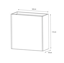 Illustration eines Pflanzgefäßes mit den Maßen 100 cm x 115 cm x 40 cm