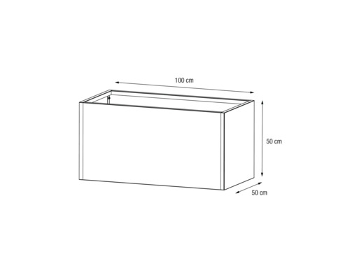 Skizze eines Pflanzkastens mit den Maßen 100 x 50 x 50 cm