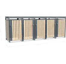Mülltonnenbox für drei Mülltonnen, mit Holzverkleidung und Metallrahmen