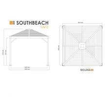 Technische Zeichnung eines Southbeach Pavillons mit Maßangaben