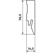Skizze einer Sockelleiste mit Maßangaben 58,0 und 14,0