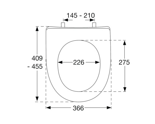 Technische Zeichnung eines WC-Sitzes mit Maßangaben