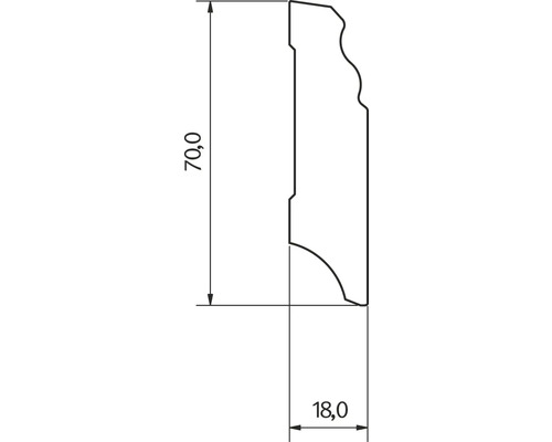 Technische Zeichnung einer Zierleiste mit den Maßen 70,0 x 18,0 Millimeter