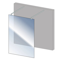 Duschwand aus Glas mit Haltestangen zur Wandbefestigung.