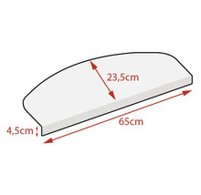 Skizze eines Regalbords mit Maßangaben: 65 cm Länge, 23,5 cm Breite, 4,5 cm Höhe