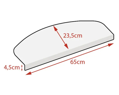 Abbildung mit Maßangaben des Artikels mit den Maßen 65 cm Länge, 23,5 cm Breite und 4,5 cm Höhe