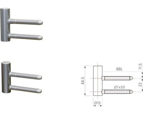 Edelstahl Bolzen mit technischen Zeichnungen