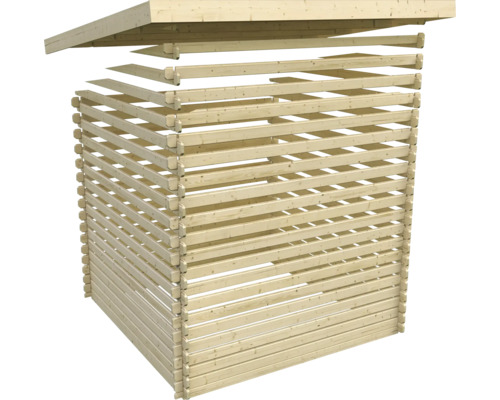 Holzlager für den Garten aus Holzlatten mit Dach