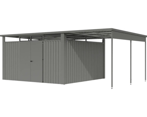 Metall Gerätehaus mit integriertem Unterstand