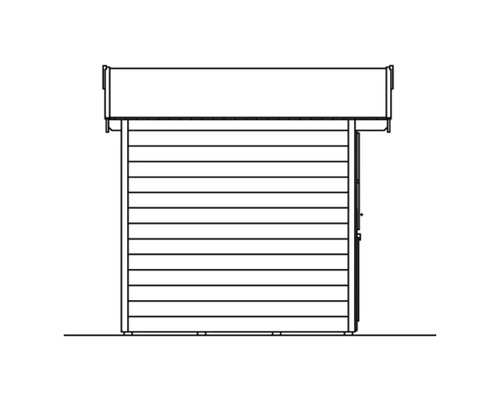 Zeichnung eines Gartenhauses mit Holzwänden