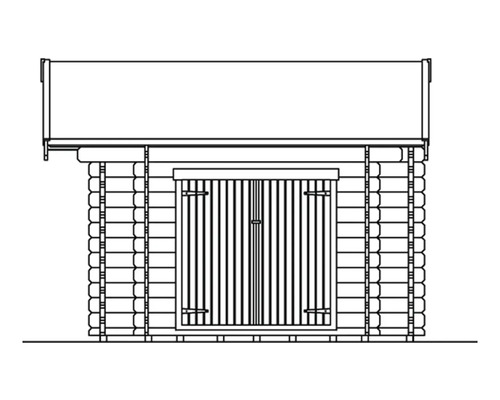 Zeichnung eines Gartenhauses mit Doppeltür