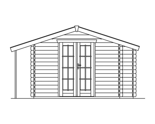 Illustration eines Gartenhauses mit Doppeltür