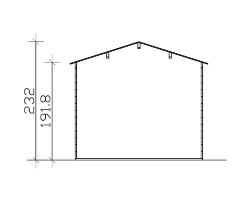 Technische Zeichnung eines Gartenhauses mit Maßangaben