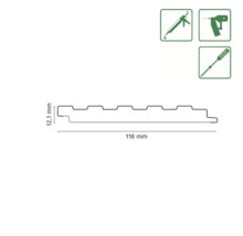 Profilbrett Querschnitt mit Maßangaben 12,1 mm und 118 mm