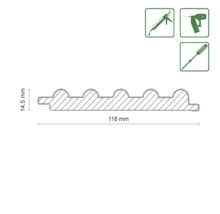 Querschnitt einer Fassadenverkleidung mit Maßen