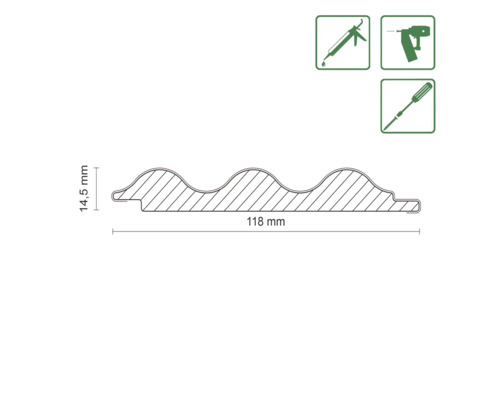 Profilleiste mit den Maßen 118 mm x 14,5 mm.