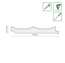 "Abmessungen Zierleiste: 118 mm breit und 14,5 mm hoch
