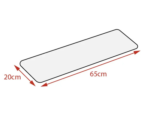 Rechteckige Platte mit abgerundeten Ecken, 65 cm lang und 20 cm breit