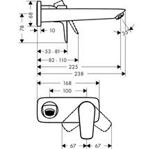 Technische Zeichnung einer Armatur mit Maßangaben