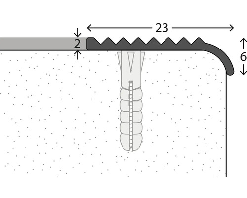 Abbildung einer Treppenkantenprofil-Montage mit Maßangaben.